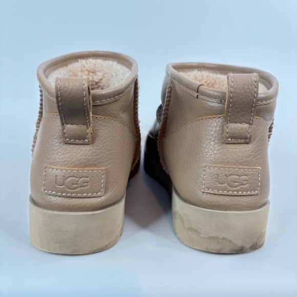 UGG Classic Sugar Ultra Mini Boot 11 Sand Vegan Leather Ankle Bootie Shearling - Picture 5 of 9